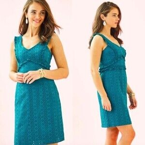 Lilly Pulitzer Teal Eyelet Kaylee Shift Dress